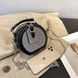 Circular Crossbody Bag Beading Chain Shoulder Handbag