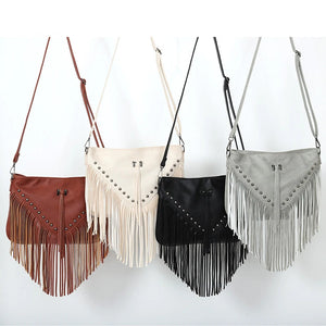Rivet Fringe Tassel Bag PU Leather Women's Handbags Purses Women Shoulder Crossb