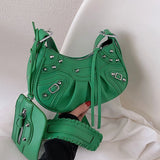Half Moon Hobo Bag With Mini Purse PU Leather Shoulder Crossbody Bag