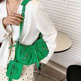 Half Moon Hobo Bag With Mini Purse PU Leather Shoulder Crossbody Bag