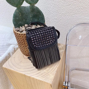 Rivet Crossbody Bag with Tassel Chain Small Handbag