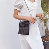 Rivet Crossbody Bag with Tassel Chain Small Handbag