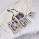 Rivet Crossbody Bag with Tassel Chain Small Handbag