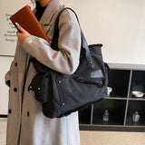 Canvas Shopper Tote Bag Large Capacity Rivet Shoulder Bag for Women