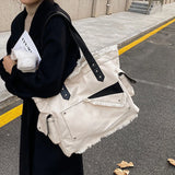 Canvas Shopper Tote Bag Large Capacity Rivet Shoulder Bag for Women