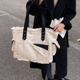 Canvas Shopper Tote Bag Large Capacity Rivet Shoulder Bag for Women