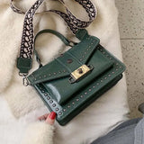Rivet Women's Square Chain Handbags All-match Ladies Messenger Shoulder Bag