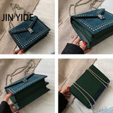 Rivets Leather Crossbody Bag For Women Chain Handbag and Purses