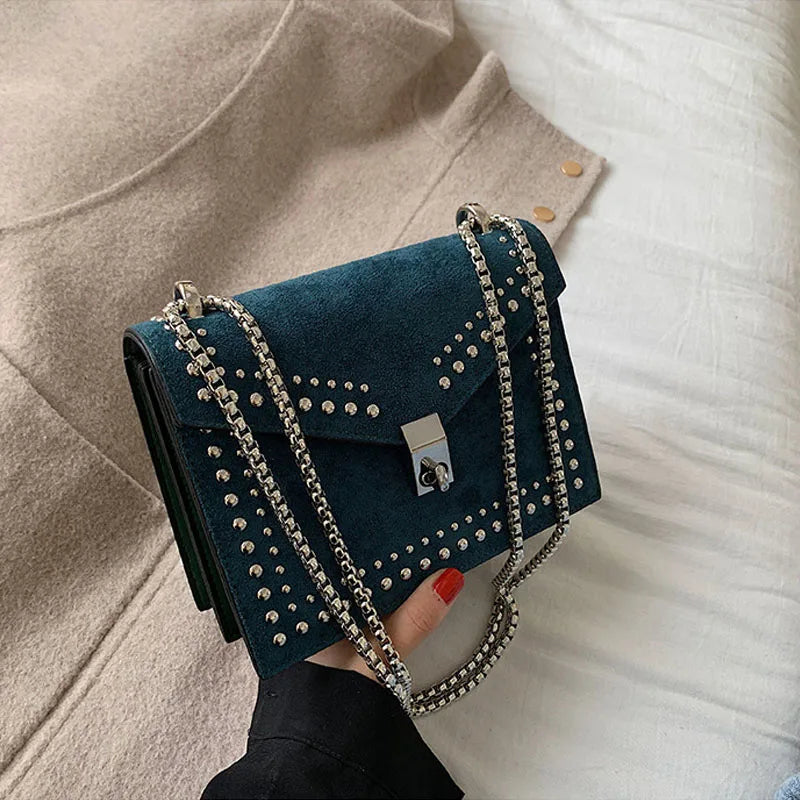 Rivets Leather Crossbody Bag For Women Chain Handbag and Purses