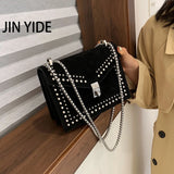 Rivets Leather Crossbody Bag For Women Chain Handbag and Purses
