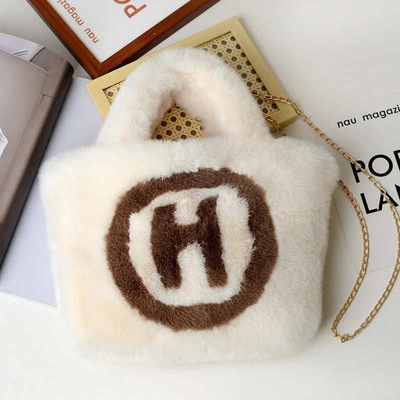 Plush Tote Bag Chain Women Bag Handbag Shoulder Bags Soft Fluffy Bags