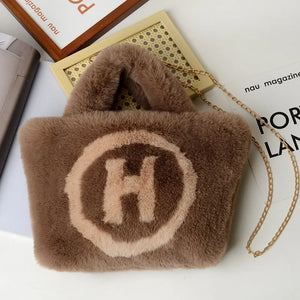 Plush Tote Bag Chain Women Bag Handbag Shoulder Bags Soft Fluffy Bags