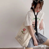 Rose Embroidery Canvas Bag Vintage Ladies Flower Shoulder Handbag