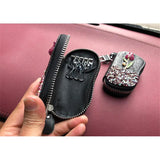 Rose Flower Diamonds Car Key Bag PU Leather Keychain Zipper Key Car Case