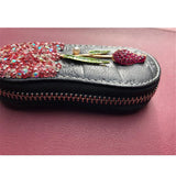 Rose Flower Diamonds Car Key Bag PU Leather Keychain Zipper Key Car Case