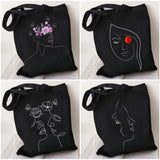 Rose Poppy Butterfly Minimal Line Art Canvas Shopper Bag