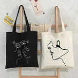 Rose Poppy Butterfly Minimal Line Art Canvas Shopper Bag