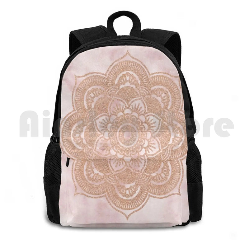 Rose Mandala-Pink Marble Outdoor Hiking Backpack