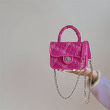 Rose Pink Lock Shoulder Bag Plaid Women Small Crossbody Clutch Purse Handbag