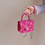 Rose Pink Women Lock Shoulder Bags Plaid Small Square Crossbody