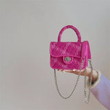 Rose Pink Women Lock Shoulder Bags Plaid Ladies Small Square Crossbody Bag