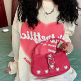 Vintage Rose Red Heart Goth Shoulder Bag Lolita Y2K Harajuku Female