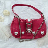 Vintage Rose Red Heart Goth Shoulder Bag Lolita Y2K Harajuku Female