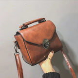 Square Crossbody Bag Women Retro Leather Brown Shoulder Messenger Bag