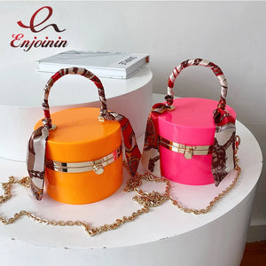 Acrylic Scarf Clutch for Women Metal Shoulder Chain Bag