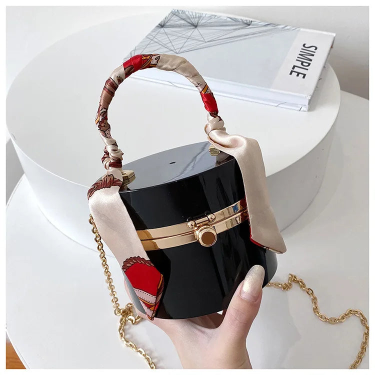Acrylic Scarf Clutch for Women Metal Shoulder Chain Bag