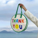 Round Cartoon Canvas Bag Large Capacity Handbags