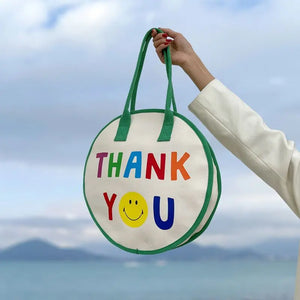 Round Cartoon Canvas Bag Large Capacity Handbags Shoulder Bags