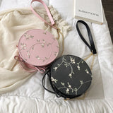 Embroidery PU Leather Women Crossbody Bag Flower Chain Shoulder
