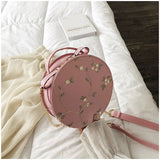 Embroidery PU Leather Women Crossbody Bag Flower Chain Shoulder