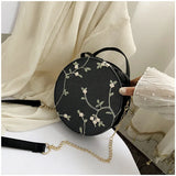 Embroidery PU Leather Women Crossbody Bag Flower Chain Shoulder
