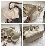 Round Handle Women Handbag PU Leather Shoulder Crossbody Bag