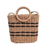 Straw Beach Bag Round Handle Rattan Shoulder Bohemian Summer Vacation