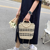 Straw Beach Bag Round Handle Rattan Shoulder Bohemian Summer Vacation