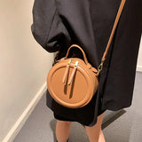 Round Leather Crossbody Bag for Women Retro Clutch Purse