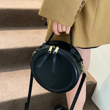 Round Leather Crossbody Bag for Women Retro Clutch Purse