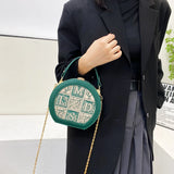 Round Letter Handbag Mini Crossbody Bag for Women Brown Green Shoulder Bag