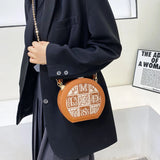 Round Letter Handbag Mini Crossbody Bag for Women Brown Green Shoulder Bag