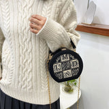 Round Letter Handbag Mini Crossbody Bag for Women Brown Green Shoulder Bag