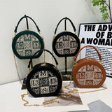 Round Letter Handbag Mini Crossbody Bag for Women Brown Green Shoulder Bag