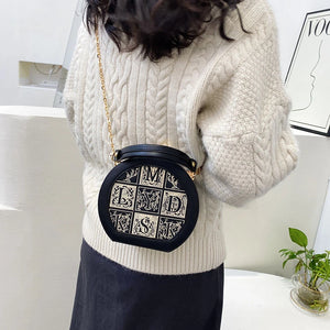 Round Letter Handbag Mini Crossbody Bag for Women Brown Green Shoulder Bag