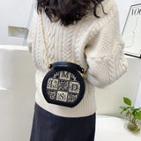 Round Letter Handbag Mini Crossbody Bag for Women Brown Green Shoulder Bag