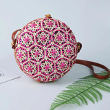 Colorful Round Rattan Bag Girls Shoulder Straw Beach Bag
