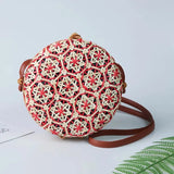 Colorful Round Rattan Bag Girls Shoulder Straw Beach Bag
