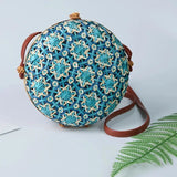 Colorful Round Rattan Bag Girls Shoulder Straw Beach Bag