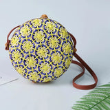 Colorful Round Rattan Bag Girls Shoulder Straw Beach Bag